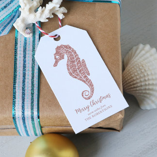 Étiquettes-cadeau Parties scintillant d'or Rose de l'hippocampe de N