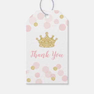 Étiquettes-cadeau Parties scintillant d'or rose princesse Merci d'an