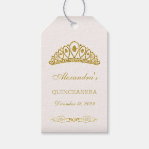 Étiquettes-cadeau Parties scintillant d'or Tiara Quinceanera