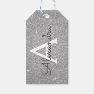 Étiquettes-cadeau Parties scintillant en argent de luxe et monogramm