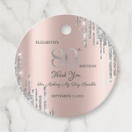 Étiquettes Cadeau Parties scintillant en argent Rose Gold 80e