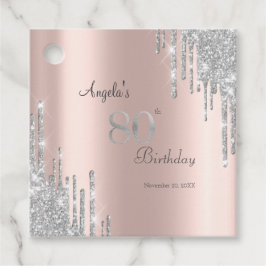 Étiquettes Cadeau Parties scintillant en argent Rose Gold 80e