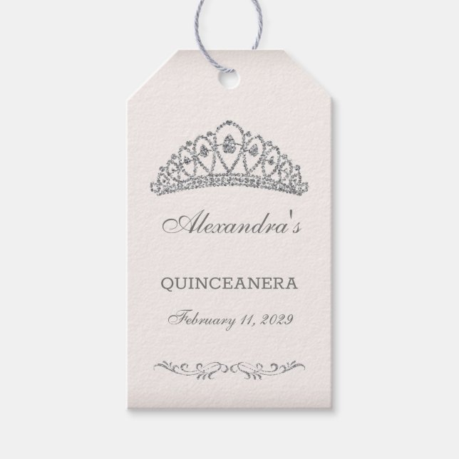 Étiquettes-cadeau Parties scintillant en argent Tiara personnalisée  (Devant)