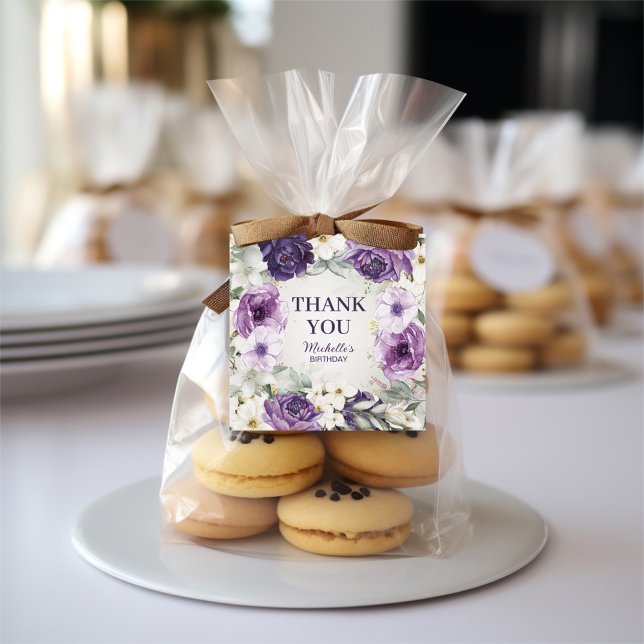 Étiquettes Cadeau Parties scintillant florale blanc pourpre Merci d' (Purple and white floral birthday party "Thank you" favor tags"
)