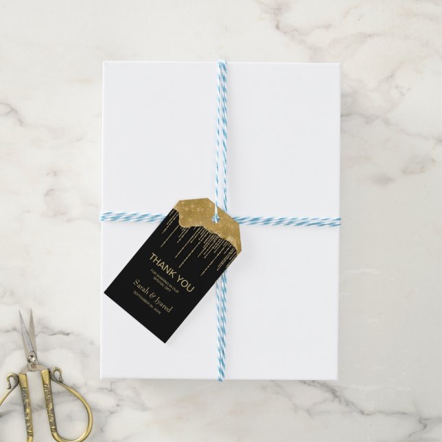 Étiquettes-cadeau Parties scintillant Gold Drip (Avec de laficelle)