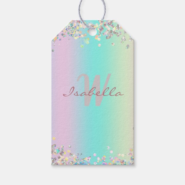 Étiquettes-cadeau Parties scintillant holographique Unicorn (Devant)