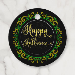 Étiquettes Cadeau Parties scintillant Jaune Vert Or Sur Halloween Bl