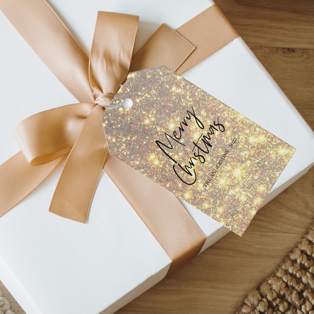Étiquettes-cadeau Parties scintillant moderne étincelles or Joyeux N (Créateur téléchargé)