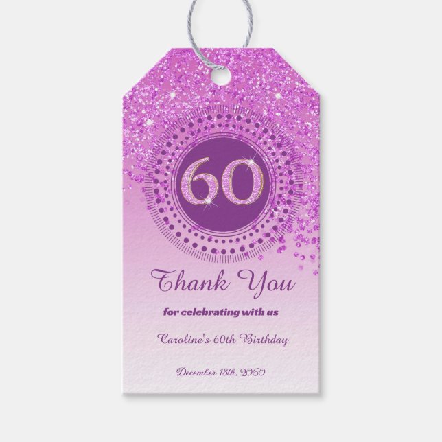 Étiquettes-cadeau Parties scintillant moderne Falling Pink 60e anniv (Devant)