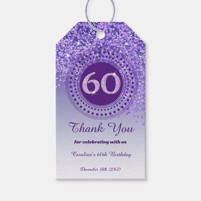 Étiquettes-cadeau Parties scintillant moderne Falling Purple 60e ann (Devant)