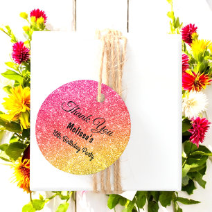 Étiquettes Cadeau Parties scintillant or rose Anniversaire Merci Fav