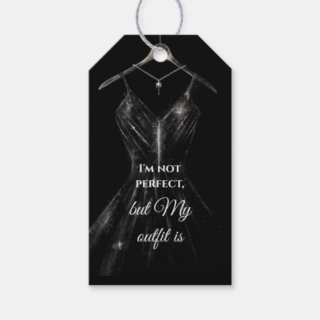 Étiquettes-cadeau Parties scintillant robe feuille or noir arrière - (Devant)