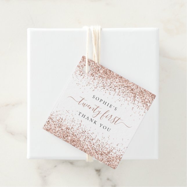 Étiquettes Cadeau Parties scintillant rose Gold Nom Vingt premier Me (En situation)