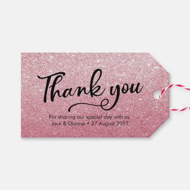 Étiquettes-cadeau Parties scintillant rose personnalisées Merci Favo (Devant (Horizontal))