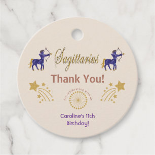 Étiquettes Cadeau Parties scintillant Sagittarius, Gold Shooting Sta