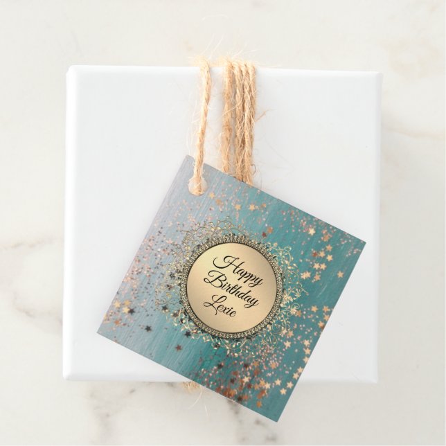 Étiquettes Cadeau Parties scintillant Stardust Bleu Turquoise Person (En situation)