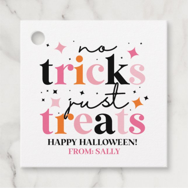 Étiquettes Cadeau Pas De Trucs Juste Traite L'Halloween Rose (Devant)