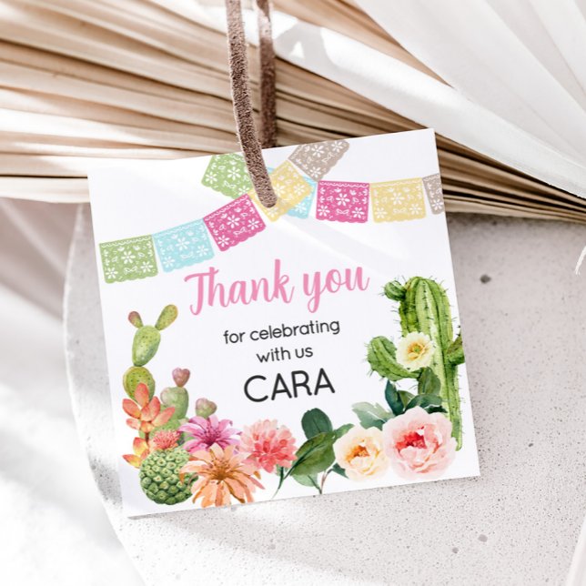 Étiquettes Cadeau Pas le temps de Siesta Fiesta Carré de fête d'anni (No Time to Siesta Let's Fiesta Birthday Party Square Favor Tags)