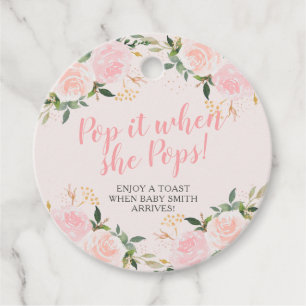 Étiquettes Cadeau Passez-le quand elle pop Baby shower rose