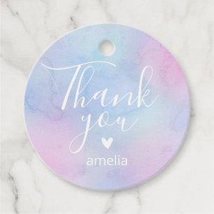 Étiquettes Cadeau Pastel Aquarelle Nom Merci Anniversaire Violet