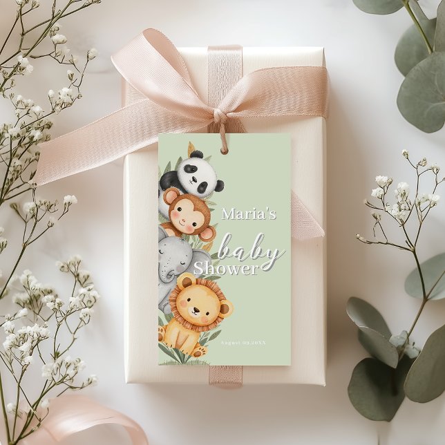 Étiquettes-cadeau Pastel Baby shower tropical Jungle Safari Animaux (Créateur téléchargé)