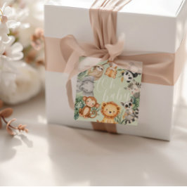 Étiquettes Cadeau Pastel baby shower tropical Jungle Safari Animaux