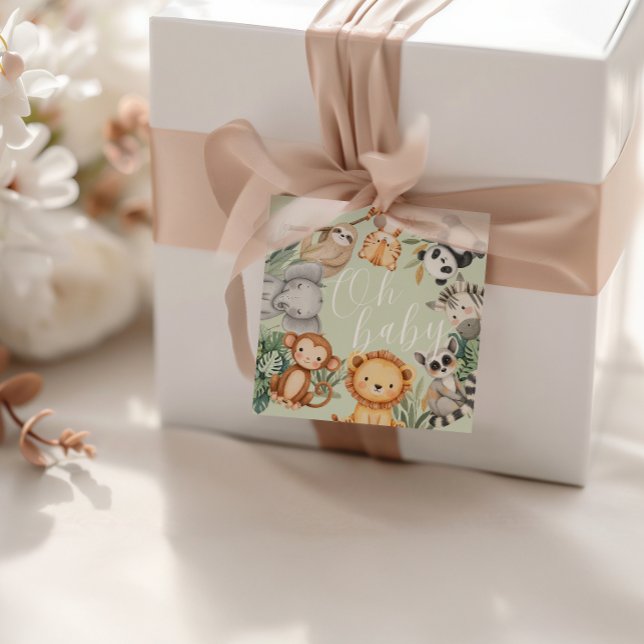 Étiquettes Cadeau Pastel baby shower tropical Jungle Safari Animaux (Créateur téléchargé)