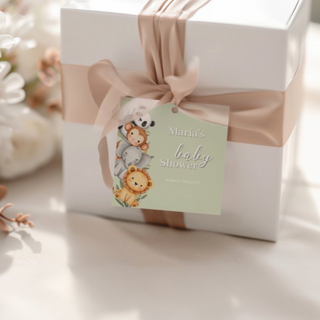 Étiquettes Cadeau Pastel Baby shower tropical Jungle Safari Animaux (Créateur téléchargé)