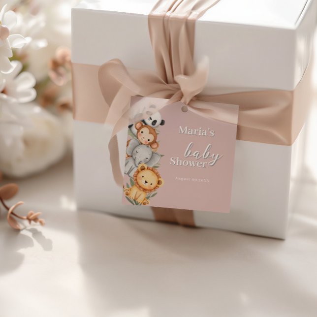 Étiquettes Cadeau Pastel Baby shower tropical Jungle Safari Animaux (Créateur téléchargé)