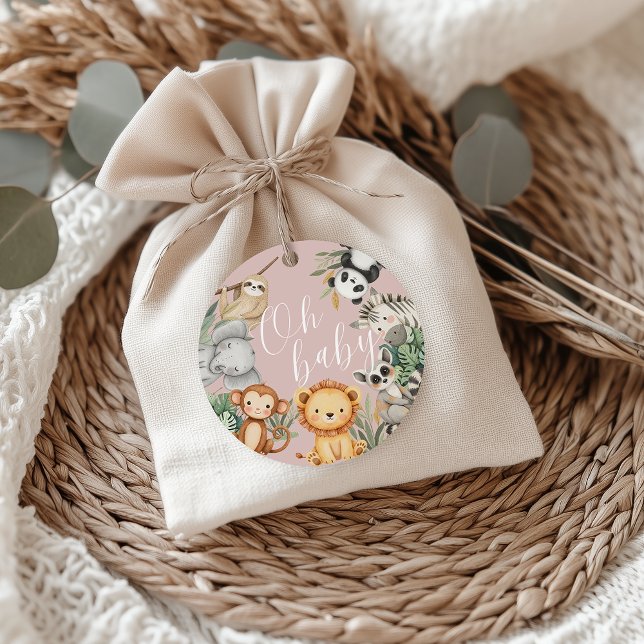 Étiquettes Cadeau Pastel baby shower tropical Jungle Safari Animaux (Créateur téléchargé)