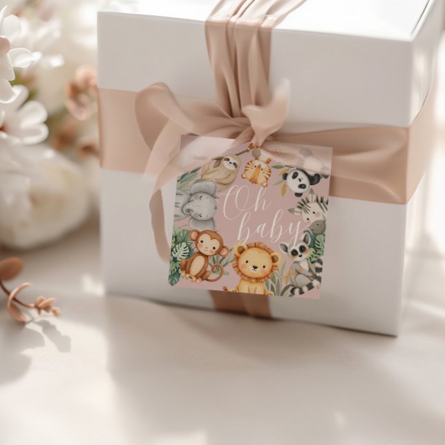 Étiquettes Cadeau Pastel baby shower tropical Jungle Safari Animaux (Créateur téléchargé)