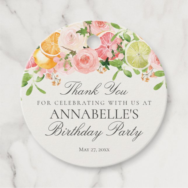Étiquettes Cadeau Pastel Citrus Floral Little Cutie Baby shower (Devant)
