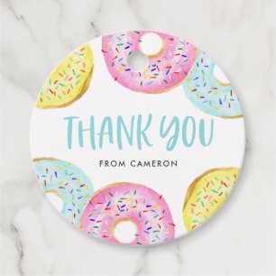 Étiquettes Cadeau Pastel Coloré Saupoudrer Donuts Anniversaire Merci