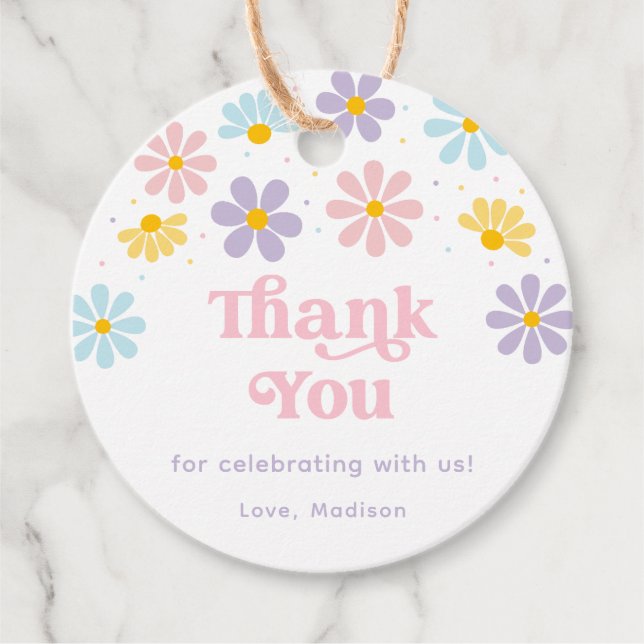 Étiquettes Cadeau Pastel Daisy Flower Anniversaire (Devant)