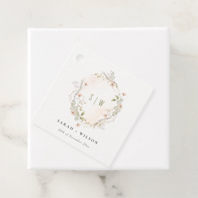 Étiquettes Cadeau Pastel Fleur sauvage Floral Monogramme Mariage de  (En situation)