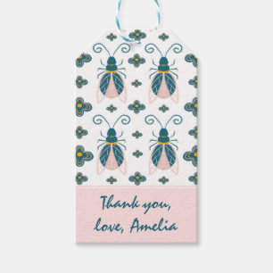 Étiquettes-cadeau Pastel Pink Bugs Flower Girl Anniversaire Merci