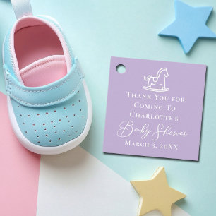 Étiquettes Cadeau Pastel Purple Baby shower à cheval à rochers