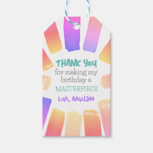 Étiquettes-cadeau Pastel Rainbow Art Paint Party Anniversaire Merci