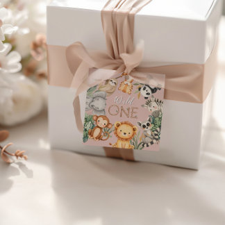 Étiquettes Cadeau Pastel Tropical Wild One Jungle Safari Animaux