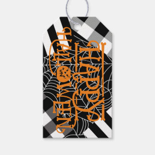 Étiquettes-cadeau Patchwork araignée noir et blanc pour soirée Hallo