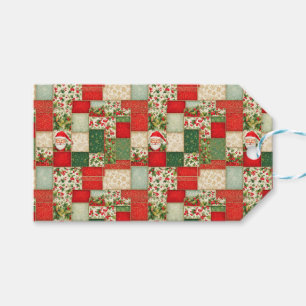 Étiquettes-cadeau Patchwork de Noël en rouge et vert