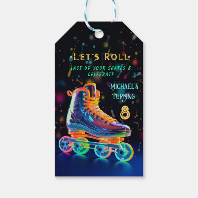 Étiquettes-cadeau Patinage à rouleaux, 8 ans (Devant)