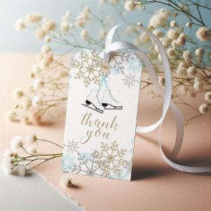 Étiquettes-cadeau Patinage sur glace Blue Silver Gold Snowflakes Ann