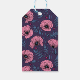 Étiquettes-cadeau Pavot rose sur violet foncé