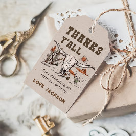 Étiquettes-cadeau Pays de l'Ouest Cowboy Anniversaire Merci
