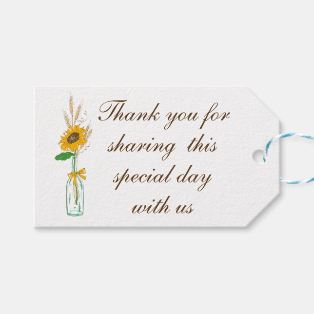Étiquettes-cadeau Pays Floral Boho tournesols Mariage Merci (Devant (Horizontal))