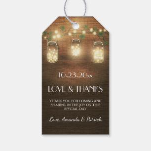Étiquettes-cadeau Pays Rustique Mason Jar Mariage Mercis Tags
