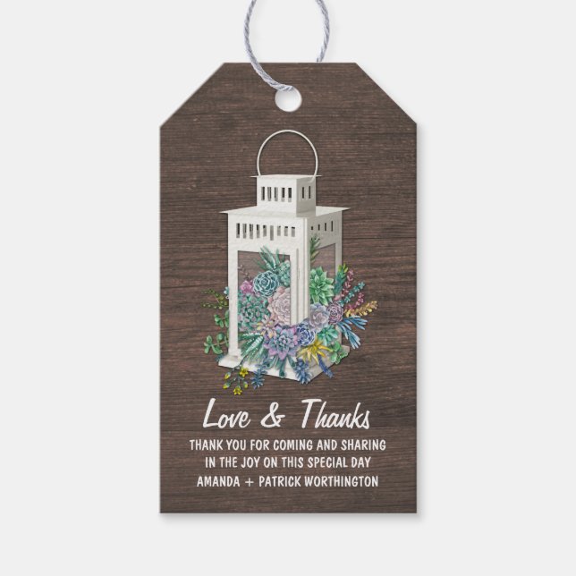 Étiquettes-cadeau Pays Succulent Rustique Lanterne Mariage Merci (Devant)