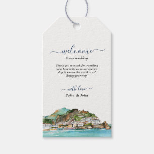 Étiquettes-cadeau Paysage de la côte d'Amalfi aquarelle pour mariage