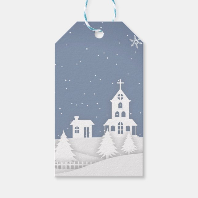 Étiquettes-cadeau Paysage de l'église de Noël (Devant)